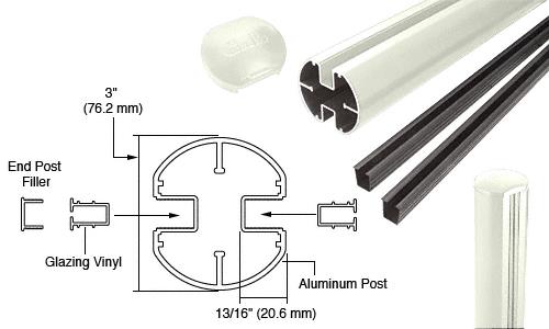 CRL AWS 3" Diameter Round 180 Degree Oyster White 72" Center Post Kits