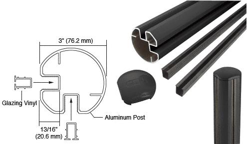 CRL AWS 3" Diameter Round 90 Degree Black 72" Corner Post Kits