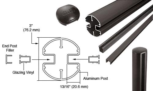 CRL AWS 3" Diameter Round 180 Degree Matte Bronze 72" End Post Kit