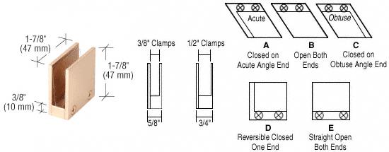 CRL 1/2" Brass 90 Degree Straight Open Center Clamps Type "E" Stair and Walkway Railings