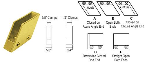 CRL 1/2" Polished Brass128 Degree Slant Obtuse End Clamp Type "C" Stair and Walkway Railings
