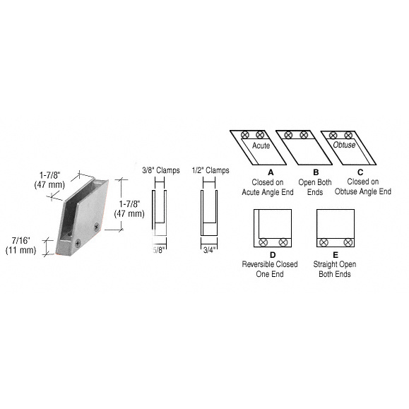 CRL 3/8" Brushed Nickel 128 Degree Slant Obtuse End Clamp Type "C" Stair and Walkway Railings