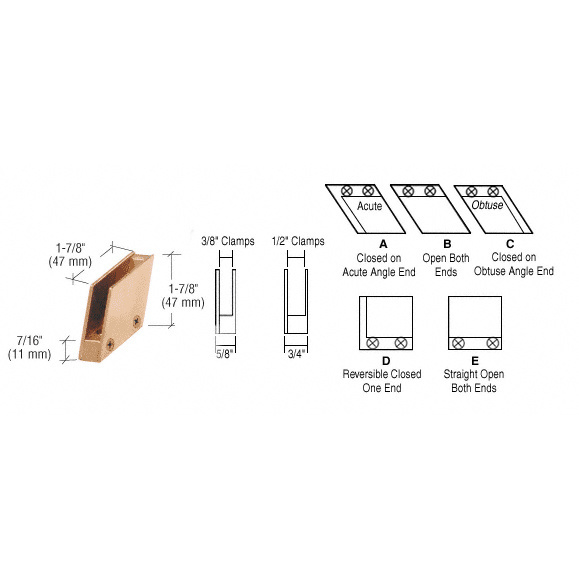 CRL 3/8" Polished Brass 128 Degree Slant Obtuse End Clamp Type "C" Stair and Walkway Railings