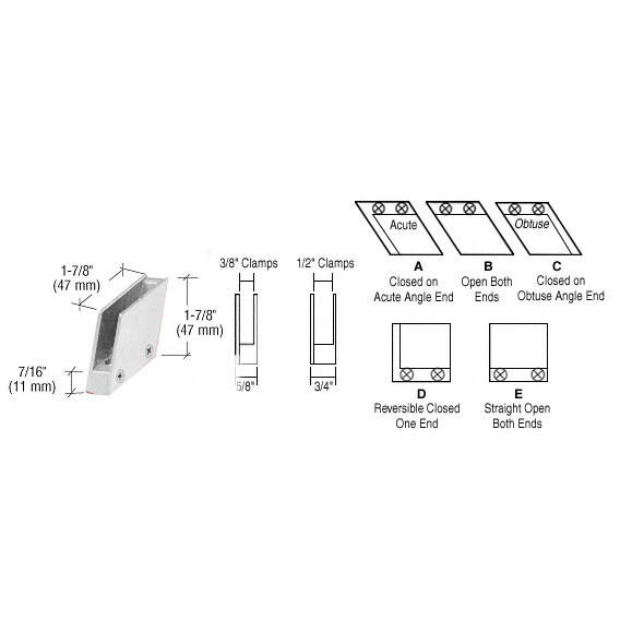 CRL 3/8" Chrome 128 Degree Slant Obtuse End Clamp Type "C" Stair and Walkway Railings