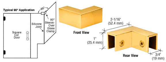 CRL Unlacquered Brass 90 Degree "Sleeve Over" Glass Clamp
