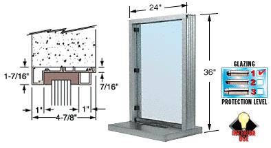 CRL Bullet Resistant 24" Wide Satin Anodized Interior Window with Surround Sound and Shelf with Deal Tray for 4-7/8" Thick Walls
