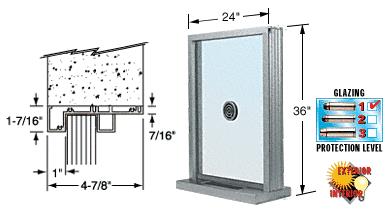 CRL Bullet Resistant 24" Wide Satin Anodized Exterior Window with Speak-Thru and Shelf with Deal Tray for Walls 4-7/8" Thick