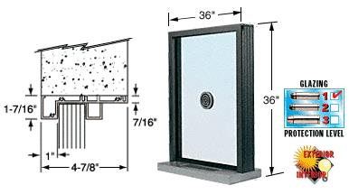 CRL Bullet Resistant 36" Wide Duranodic Bronze Exterior Window with Speak-Thru and Shelf with Deal Tray for Walls 4-7/8" Thick