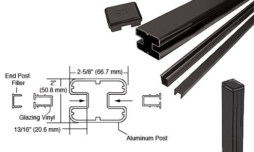 CRL AWS  2" x 2-5/8" Rectangular 180 Degree Black 48" End Post Kits