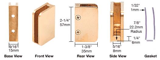 CRL Polished Brass 1/4" Right Hand Closed Bottom Post Glass Clip