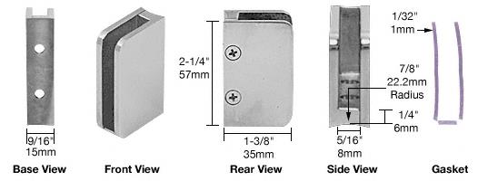 CRL Brushed Stainless 1/4" Right Hand Closed Bottom Post Glass Clip