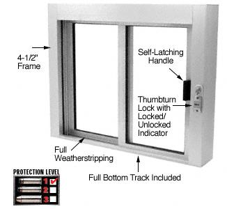 CRL Satin Anodized Bullet Resistant Level 1 Exterior Manual Sliding Service Windows