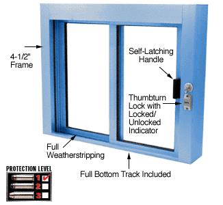 CRL Kynar Painted Bullet Resistant Level 1 Exterior Manual Sliding Service Windows