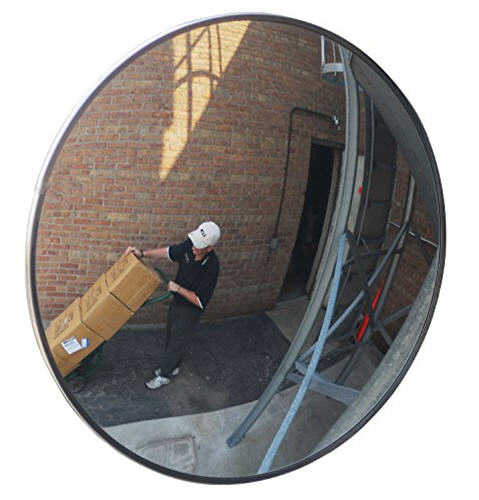 12" Acrylic Outdoor Convex Mirror with Heavy Duty Plastic Back and Single Telescoping Bracket