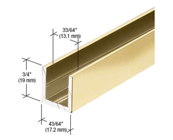 CRL Brite Gold Anodized 1/2" Fixed Panel Shower Door Deep U-Channel - 95 in long