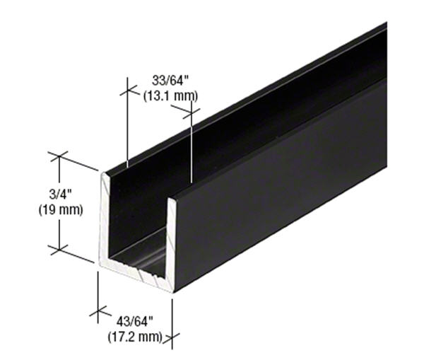 CRL Black 1/2" Fixed Panel Shower Door Deep-U Channel - 95 in long