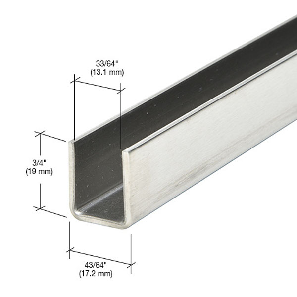 CRL 316 Brushed Stainless Steel Frameless Shower Door Deep U-Channel for 1/2" Thick Glass - 95 in long