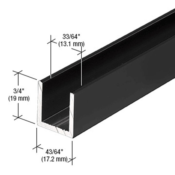 CRL Matte Black Frameless Shower Door Aluminum Deep U-Channel for 1/2" Thick Glass - 95 in long