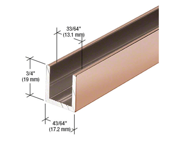 CRL Polished Copper 1/2" Fixed Panel Shower Door Deep U-Channel - 95 in long