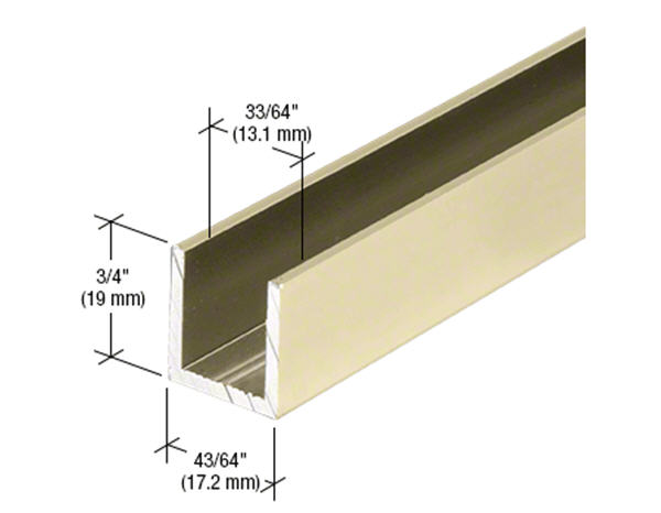 CRL Satin Brass 1/2" Fixed Panel Shower Door Deep-U Channel - 95 in long