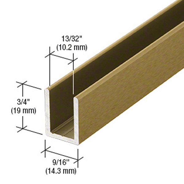 CRL Antique Brass Frameless Shower Door Aluminum Deep U-Channel for 3/8" Thick Glass - 95 in long