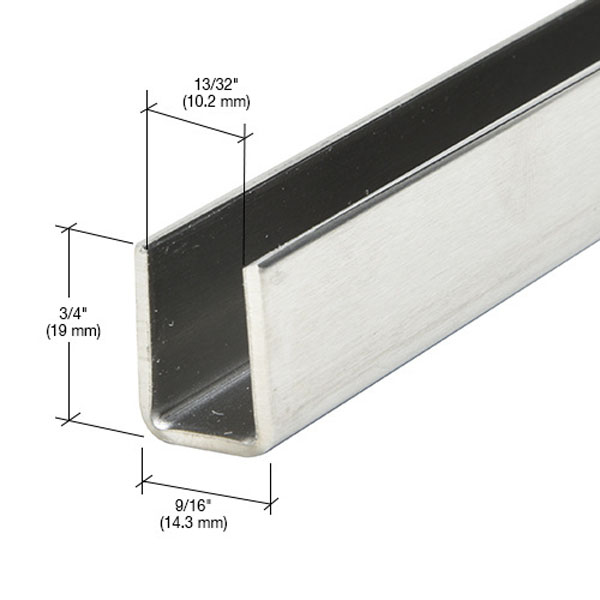 CRL 316 Brushed Stainless Steel Frameless Shower Door Deep U-Channel for 3/8" Thick Glass - 95 in long