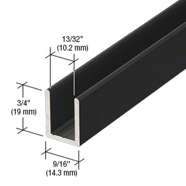 CRL Matte Black Frameless Shower Door Aluminum Deep U-Channel for 3/8" Thick Glass - 95 in long