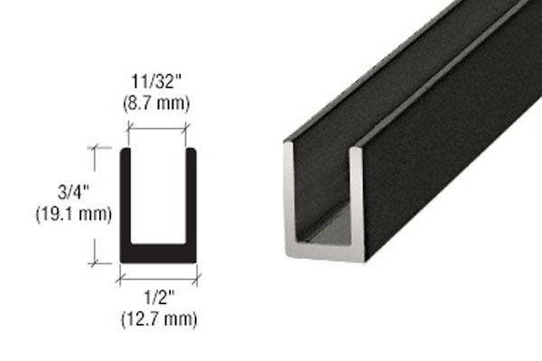 CRL Matte Black 5/16" Single Aluminum U-Channel - 95" long