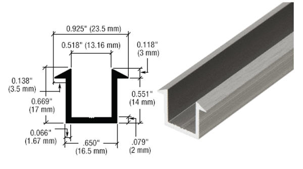CRL Brite Anodized U-Channel for 1/2" Glass Recess - 95 in long