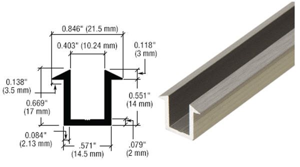 CRL Brushed Nickel U-Channel for 3/8" Glass Recess - 95 in long