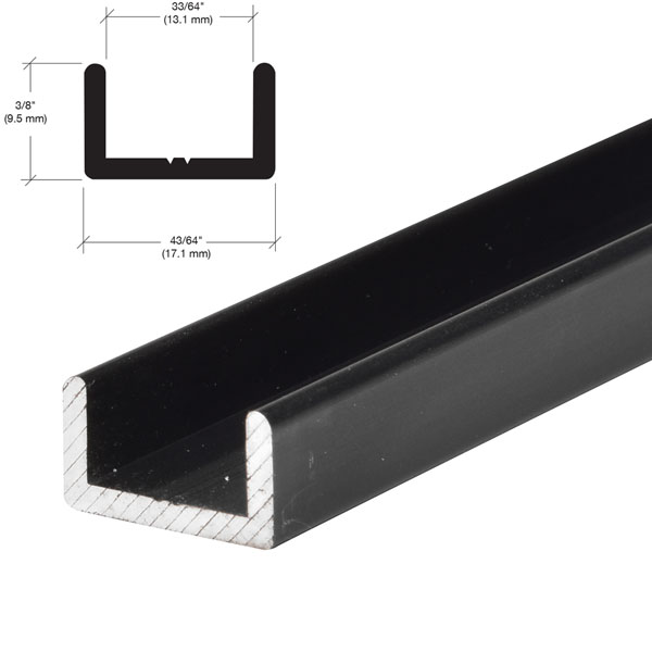 CRL Matte Black Frameless Shower Door Aluminum Regular U-Channel for 1/2" Thick Glass - 95 in long