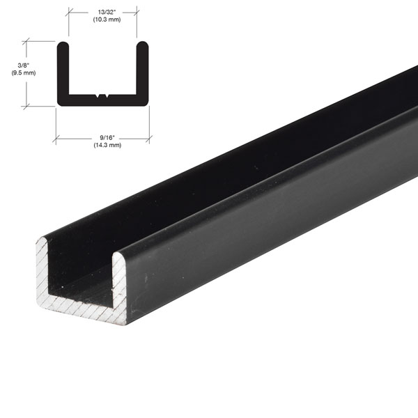 CRL Matte Black Frameless Shower Door Aluminum Regular U-Channel for 3/8" Thick Glass - 95 in long