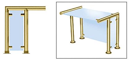 CRL Contemporary 208 Series Sneeze Guard - 1-1/2" Polished Brass Tubing, Glass On Top, Front, and One or Both Ends