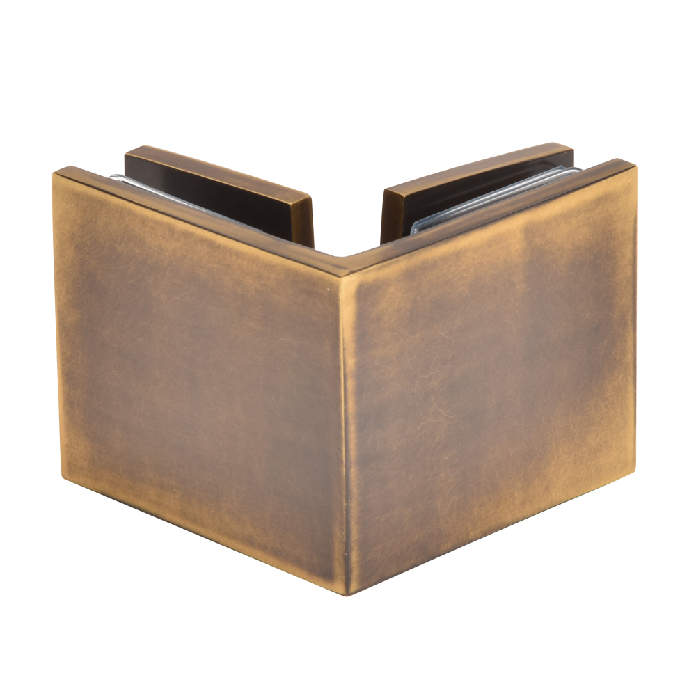 CRL Vintage Brass Square Style 90 Degree Glass-to-Glass Clamp