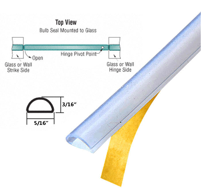 Gordon Glass&#174; Frameless Shower Door Translucent Silicone Bulb Seal with Pre-Applied Tape for 3/16" Gap - 95 in Long