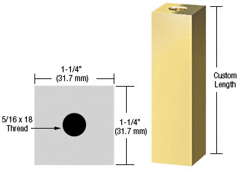 CRL Satin Brass 1-1/4" Square Standoff Base Custom Length