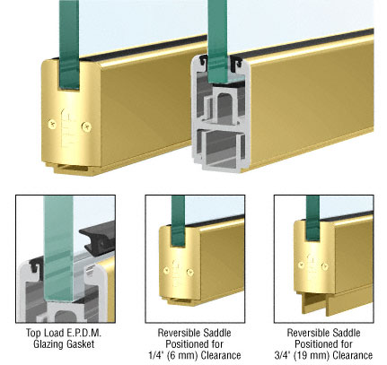 CRL Polished Brass 2-5/16" Low Profile Sidelite Rail With Saddle - 120 in Long