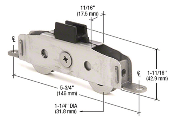 1-1/4" Tandem Stainless Steel Sliding Glass Door Roller With 11/16" Wide Housing for Milgard Doors