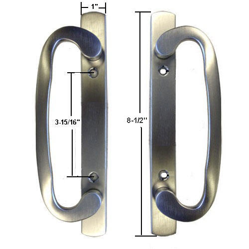 Sliding Glass Patio Door Dummy Handle Set, Mortise Type, Brushed Chrome, 3-15/16" Screw Holes