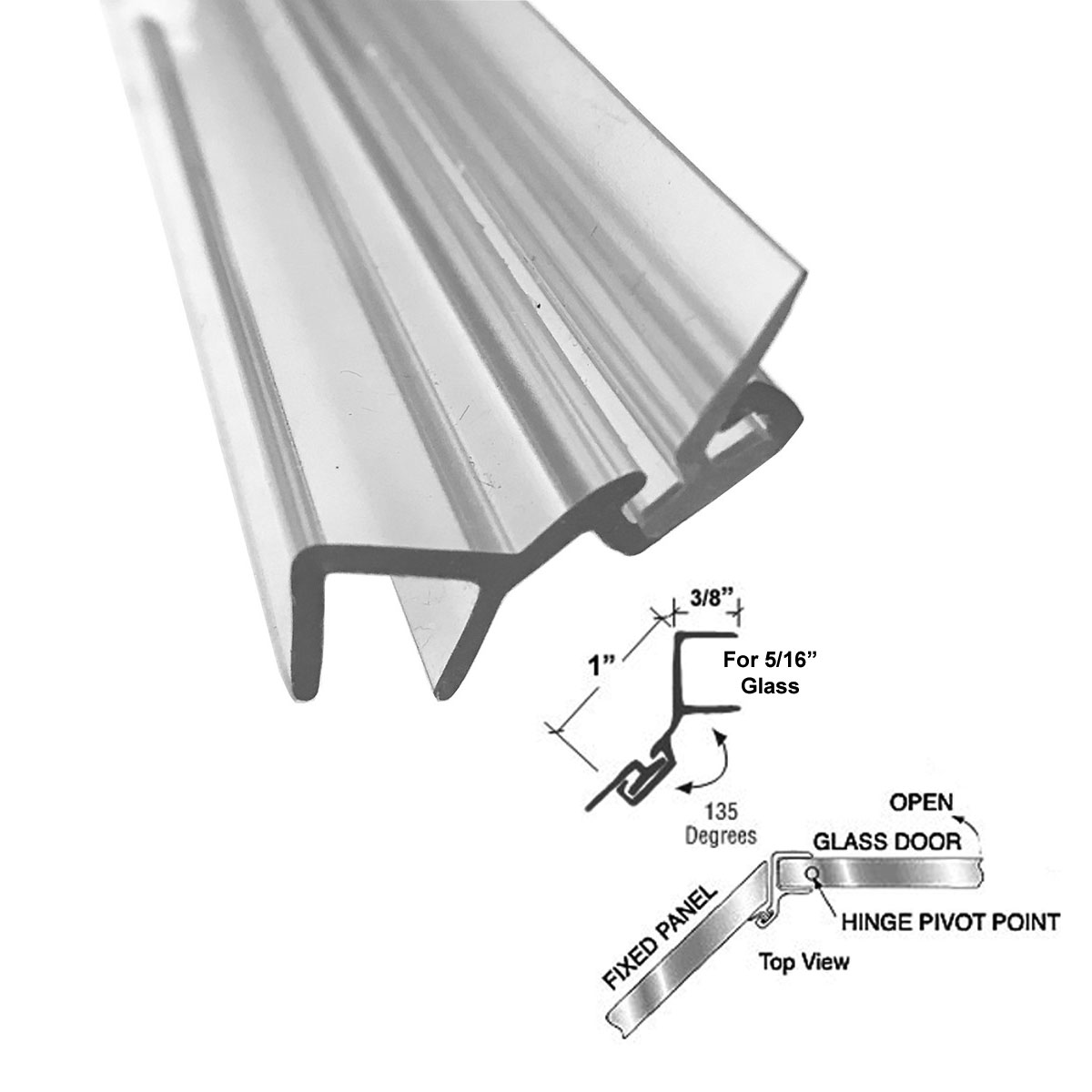 Gordon Glass&#174; Polycarbonate Door Jamb 135 Degree for 5/16" Glass - 73 in long