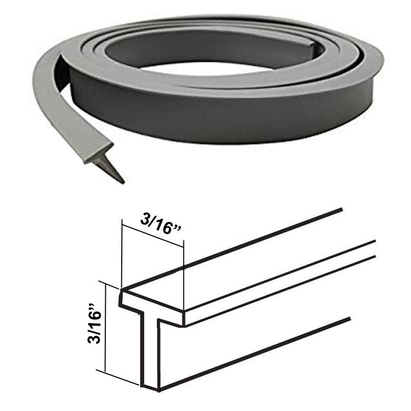 Gordon Glass&#174; Gray "T" Sill Bead Vinyl for Framed Shower Doors - 7 ft Long