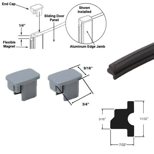 Gordon Glass&#174; Flexible Shower Door Magnetic Seal 70" Long with Gray Plastic End Caps