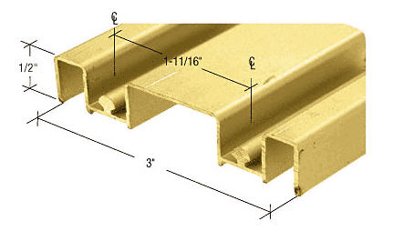 Mirror Door Track, Brite Gold Anodized, 3" Deep, 12 Feet Long
