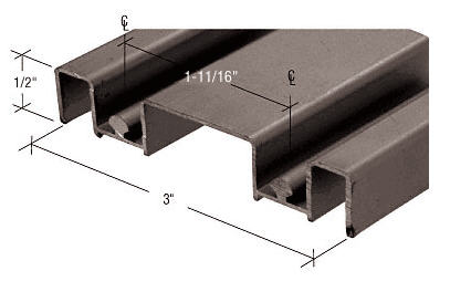 Mirror Door Track, Bronze Anodized, 3" Deep, 12 Feet Long