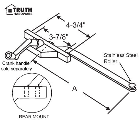 STB Casement Window Operator, Left Hand, Rear Mount, Stainless Steel Roller, Beige, 7-1/2" Long Arm
