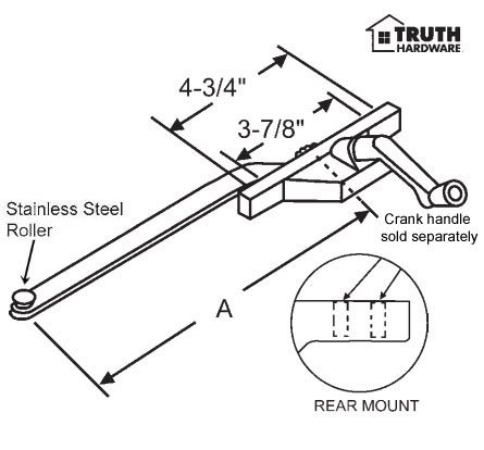 STB Casement Window Operator, Right Hand, Rear Mount, Stainless Steel Roller, Beige, 7-1/2" Long Arm