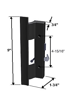 Sliding Glass Patio Door Inside Handle, Surface Mount with Hook Latch,  4-15/16" Screw Holes, Black