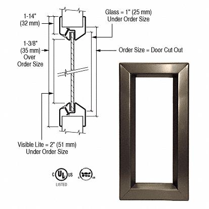 CRL 6" x 27" Door Vision Lite, Bronze Powder Coat Finish