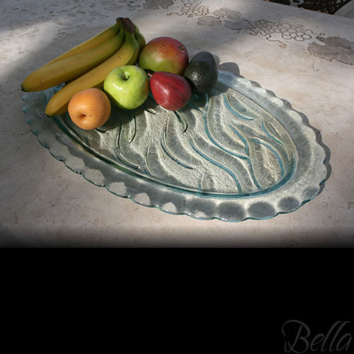 Venetian Cast Glass Oval Platter - River with Scalloped Edge Series - Small