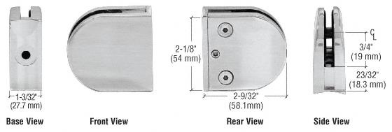 CRL Brushed Stainless Z-Series Round Type 1-1/2" Radius Base Stainless Steel Clamp for 3/8" Glass